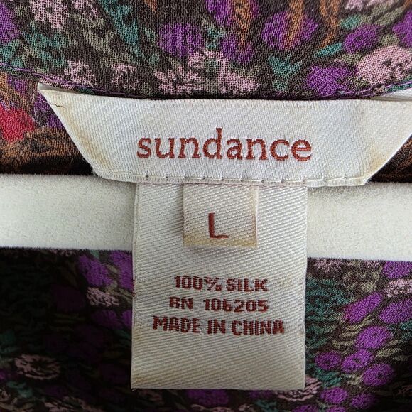 Sundance 100% Silk Floral Blouse Purple Boho Long Sleeve V Neck Colorful Size L - Picture 3 of 5